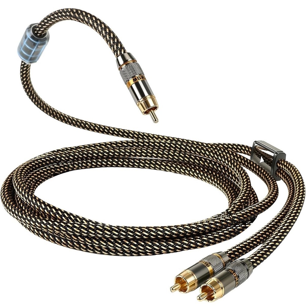 RCA Splitter 2 Male to 1 Male Cable 5N OFC Braided 1.64ft Gold Plated